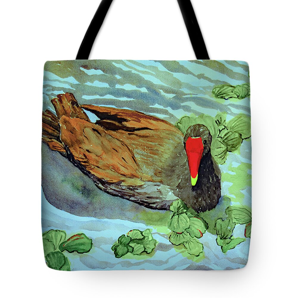Gallinule Tote Bag featuring the painting Gallinule on a Florida Lake by Margaret Zabor
