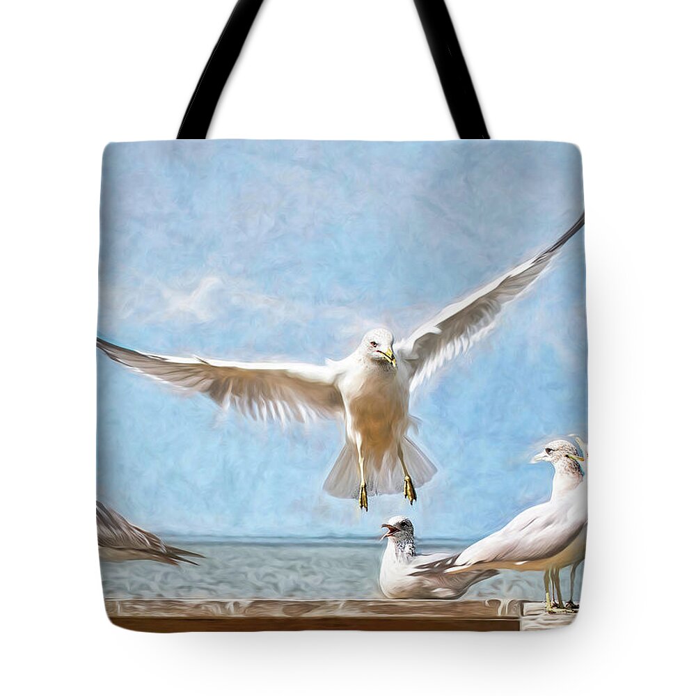 Sea Gull Tote Bag featuring the photograph Gang's All Here by Pete Rems