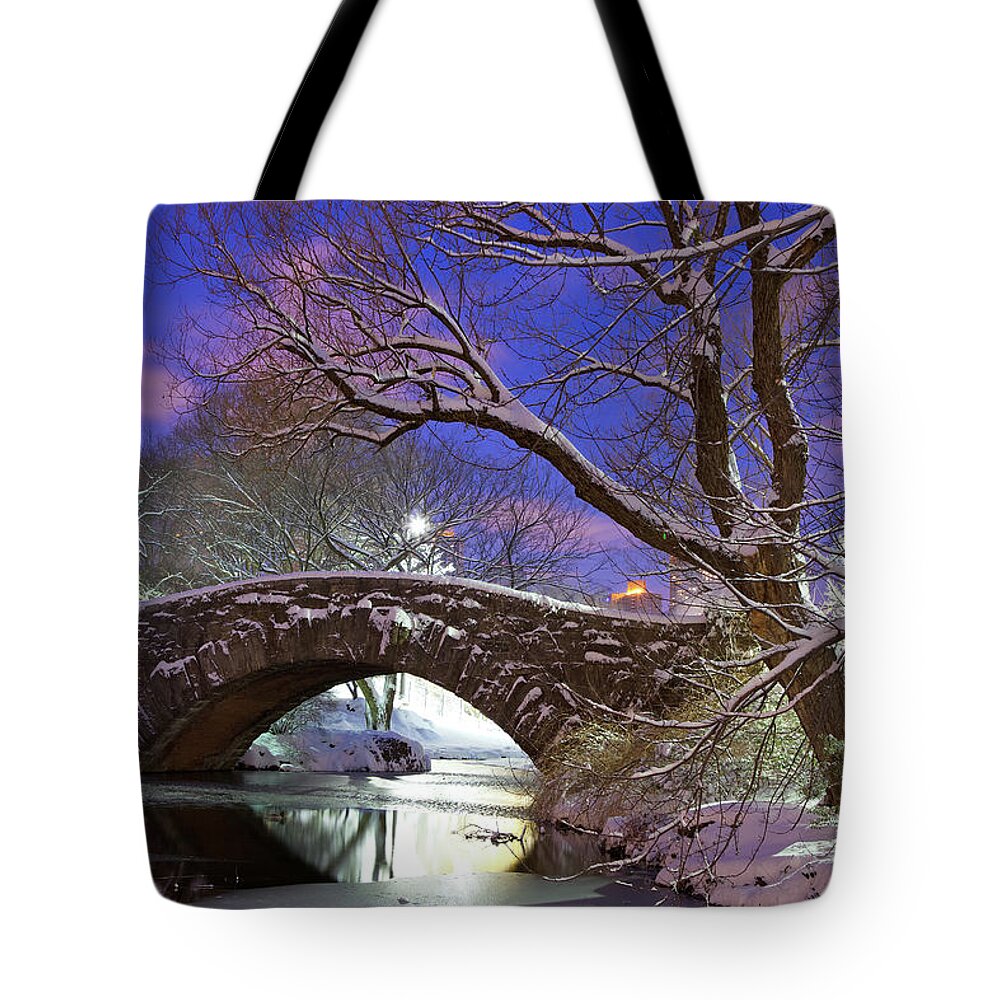 Snow Tote Bag featuring the photograph Gapstow Bridge by Pawel.gaul