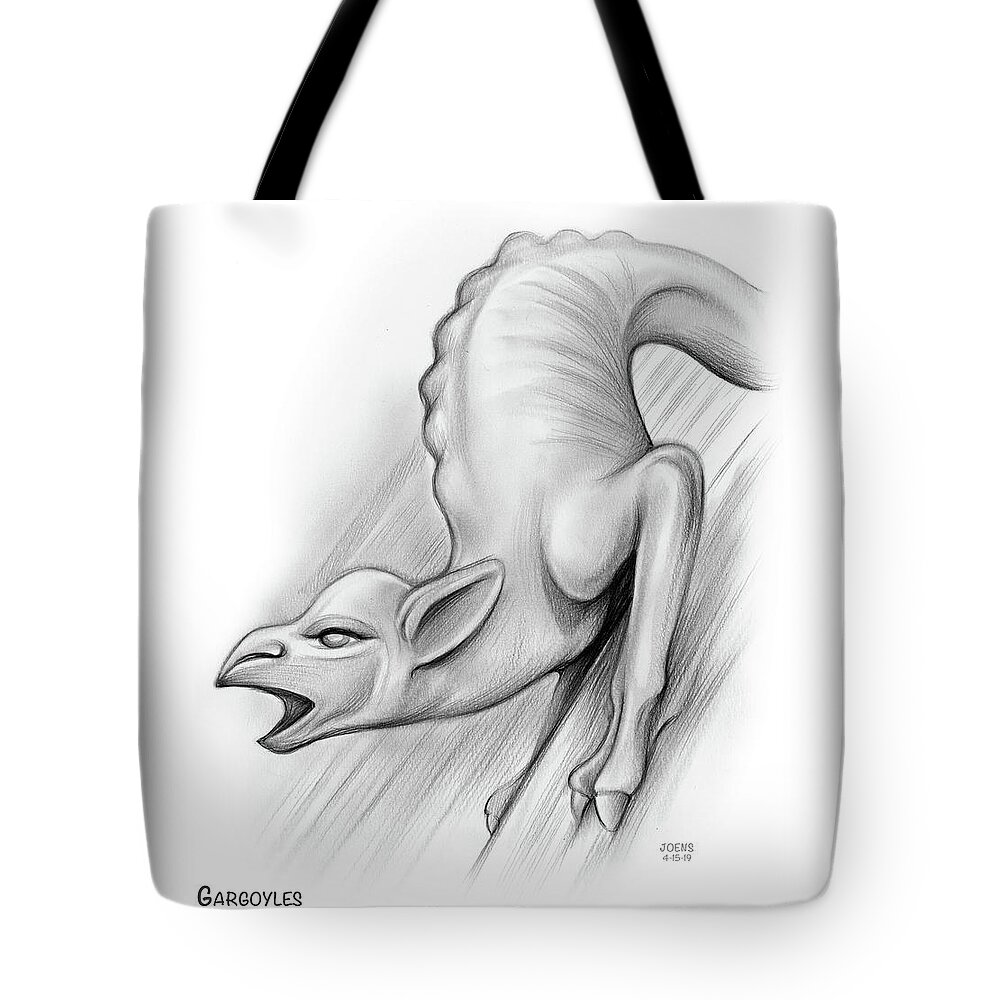 Gargoyle Tote Bag featuring the drawing Gargoyles of Notre Dame by Greg Joens