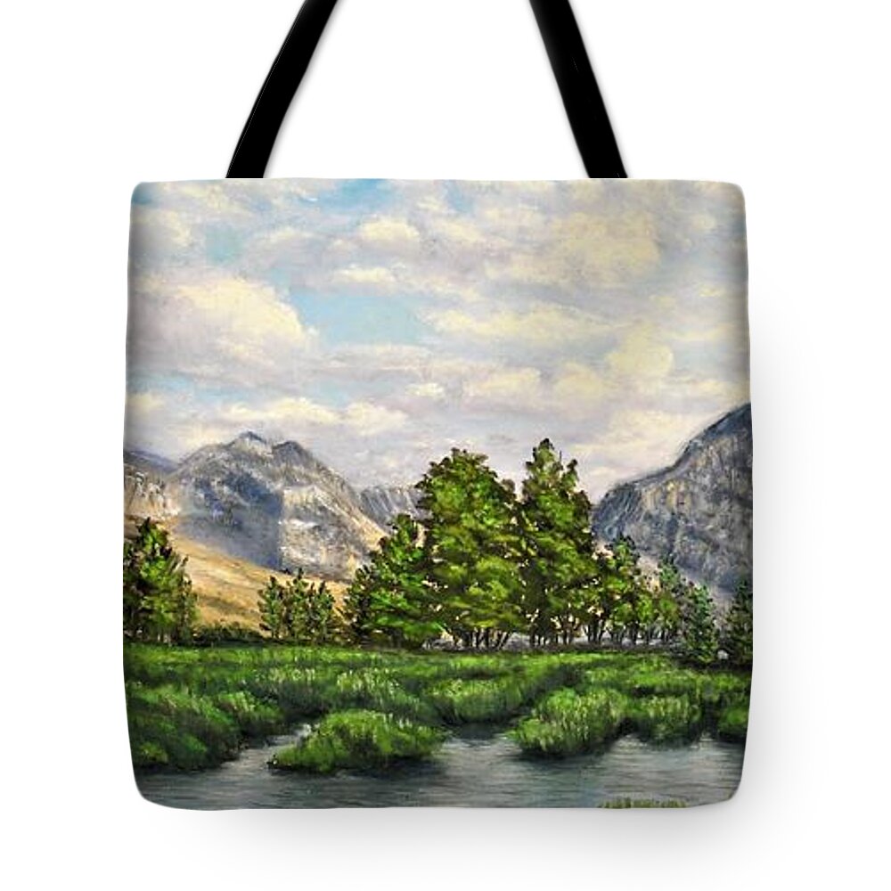 Mountains Tote Bag featuring the painting Gateway to St. Mary by Lee Tisch Bialczak