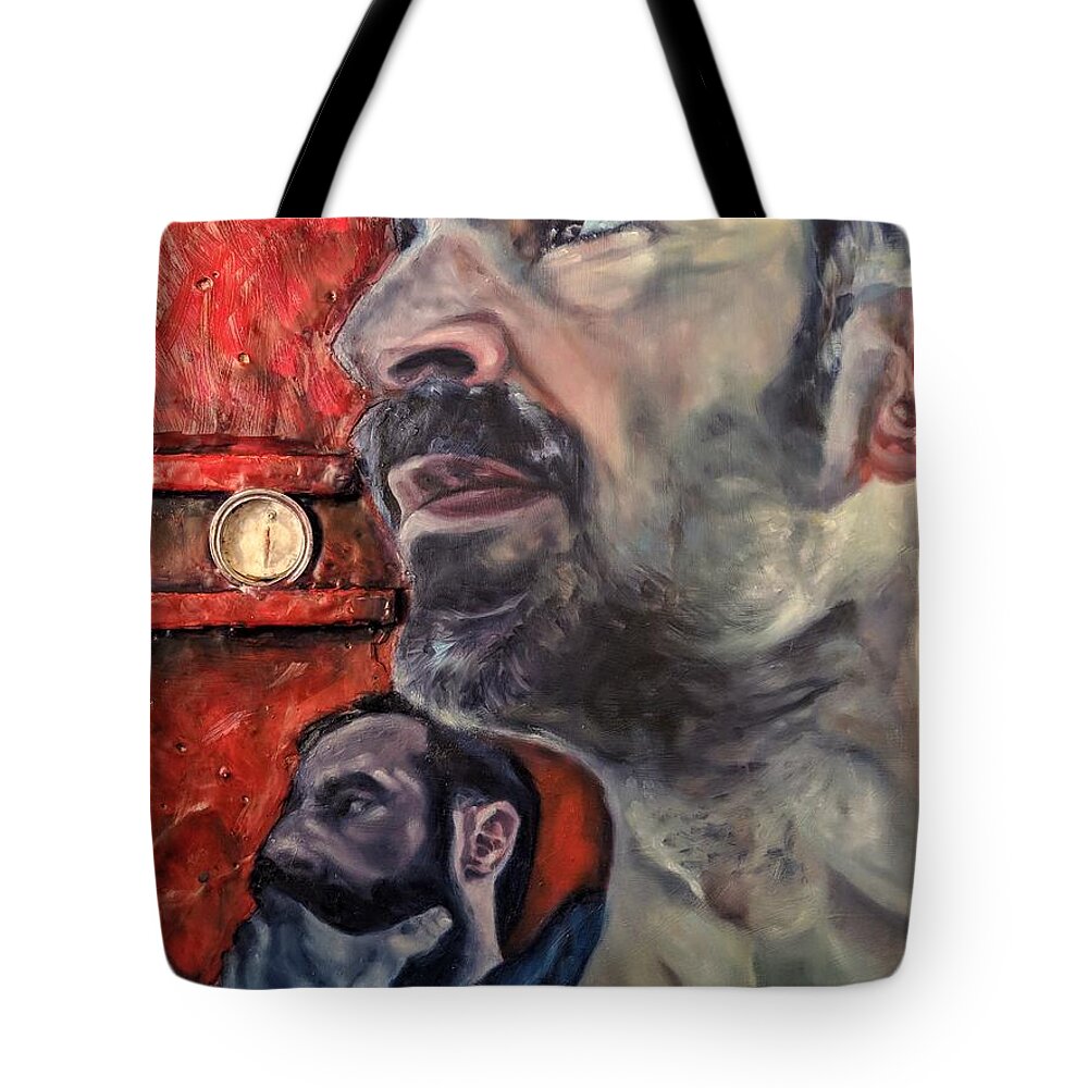 Male Tote Bag featuring the painting Gauge time by Greg Hester