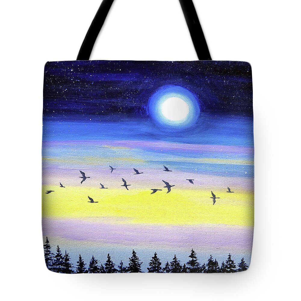 Geese Tote Bag featuring the painting Geese at Twilight by Laura Iverson