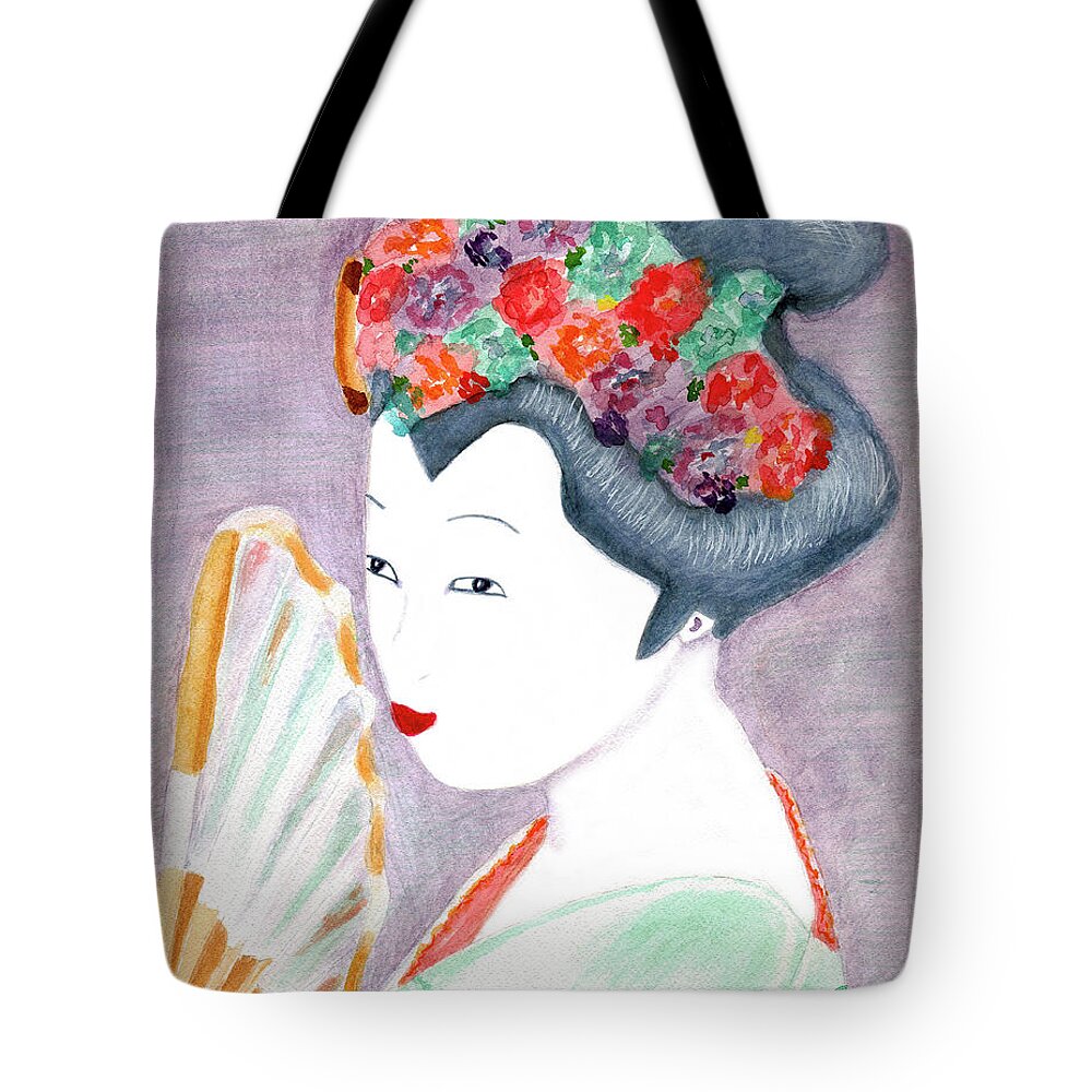 Geisha Art Tote Bag featuring the painting Geisha by Paula Ayers