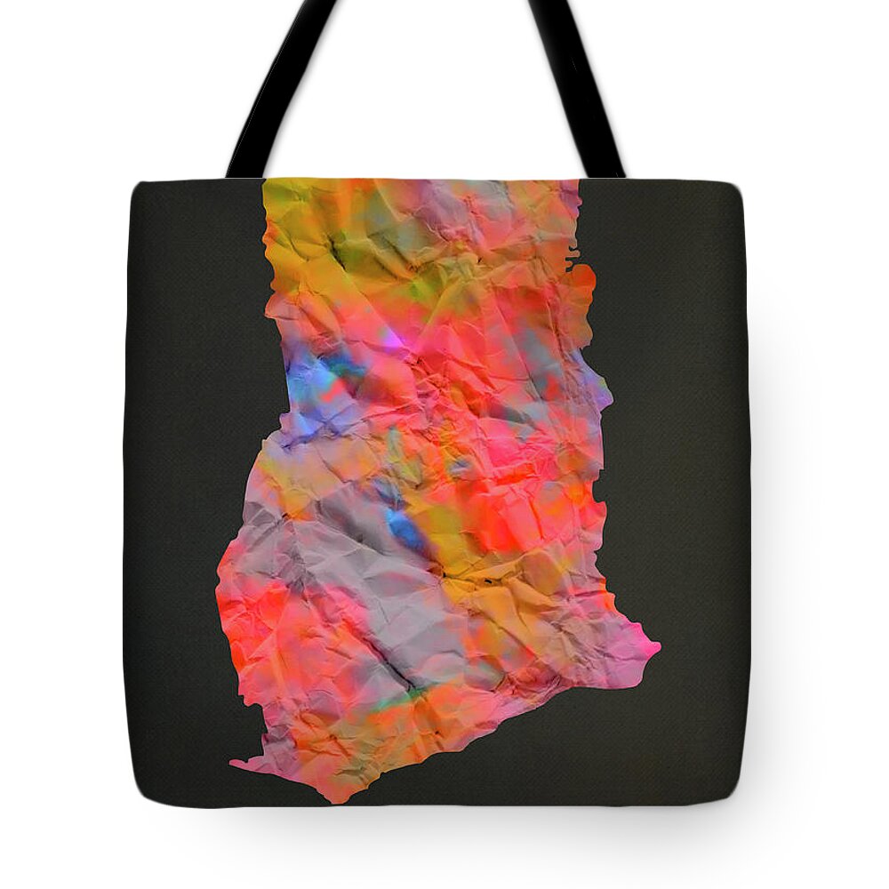 Ghana Tote Bag featuring the mixed media Ghana Tie Dye Country Map by Design Turnpike