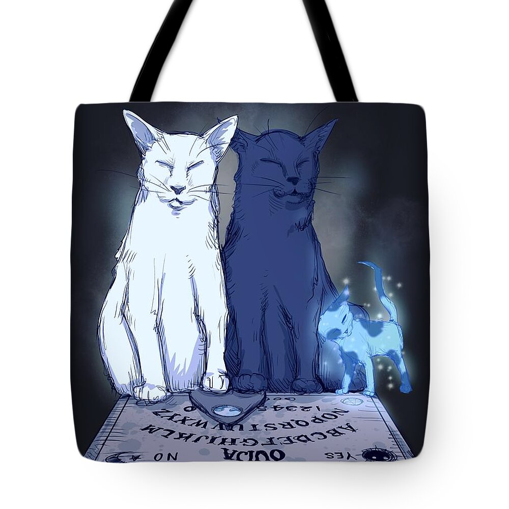 Ghost Kitten Tote Bag featuring the drawing Ghost Kitten by Ludwig Van Bacon
