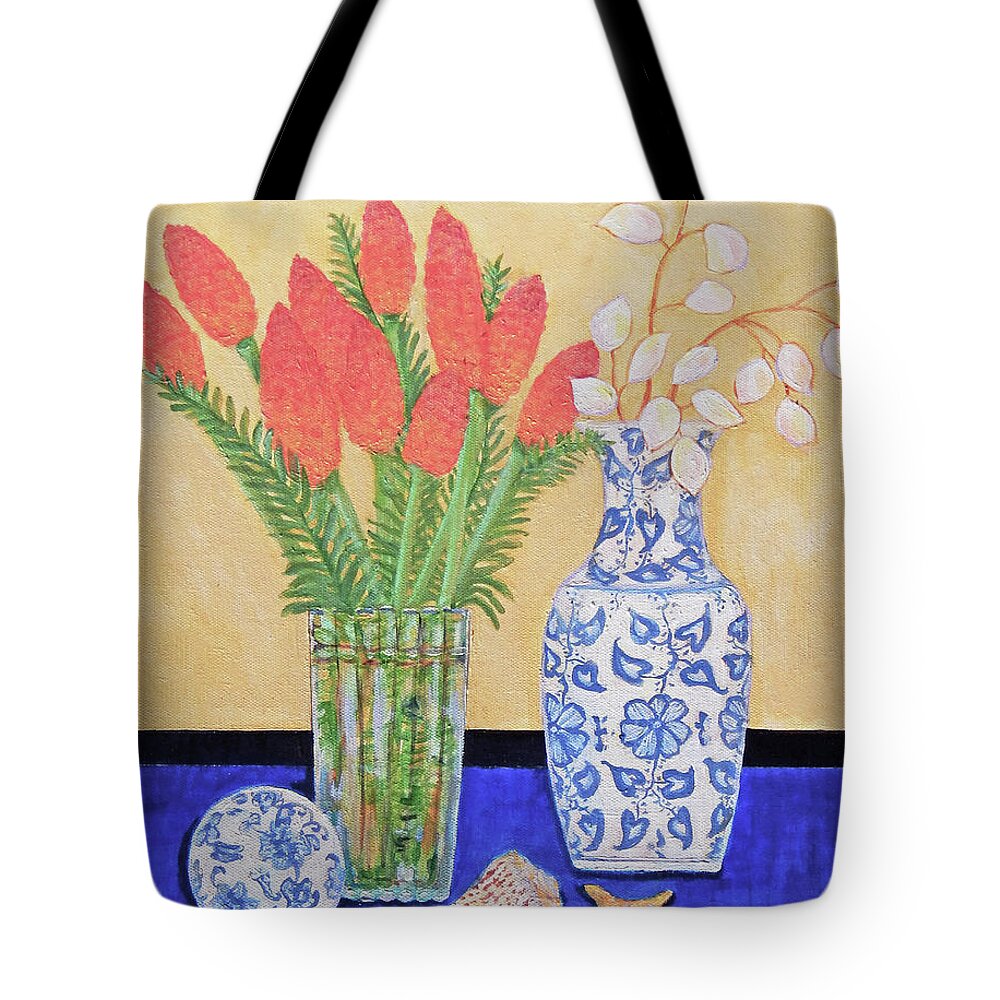 Top Artist Tote Bag featuring the painting Ginger Flowers by Sharon Nelson-Bianco