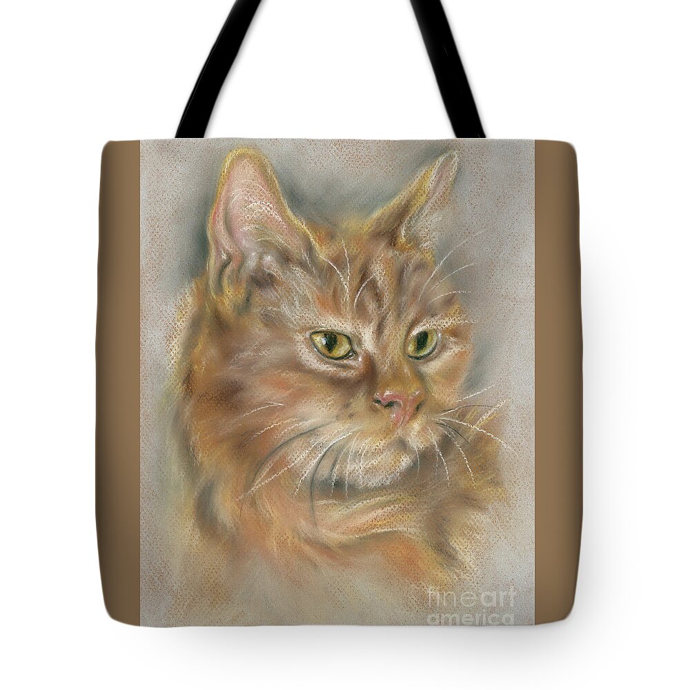 Animal Tote Bag featuring the painting Ginger Tabby Cat with Black and White Whiskers by MM Anderson
