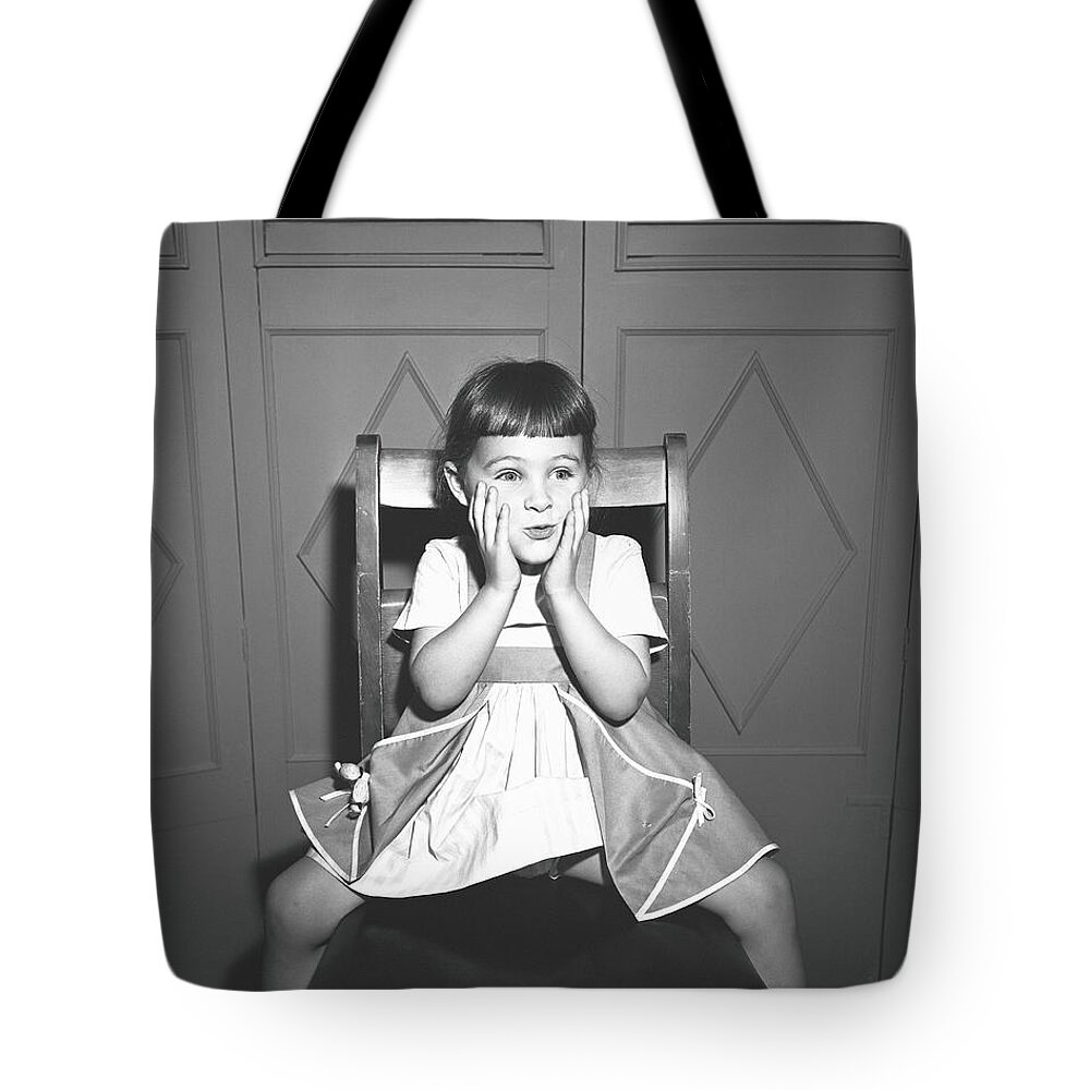 4-5 Years Tote Bag featuring the photograph Girl 5-5 Sitting Astride Chair, Making by George Marks