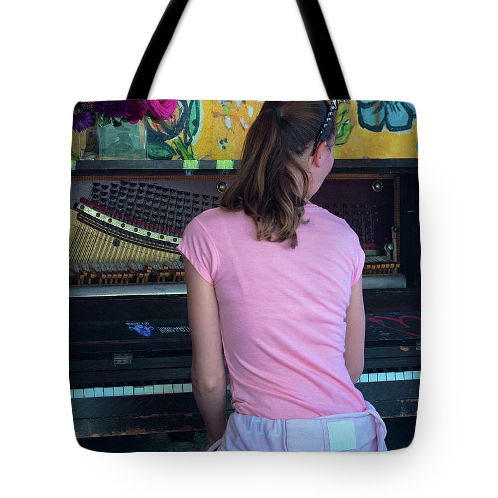 Girl Tote Bag featuring the photograph Girl at the Piano by James Canning
