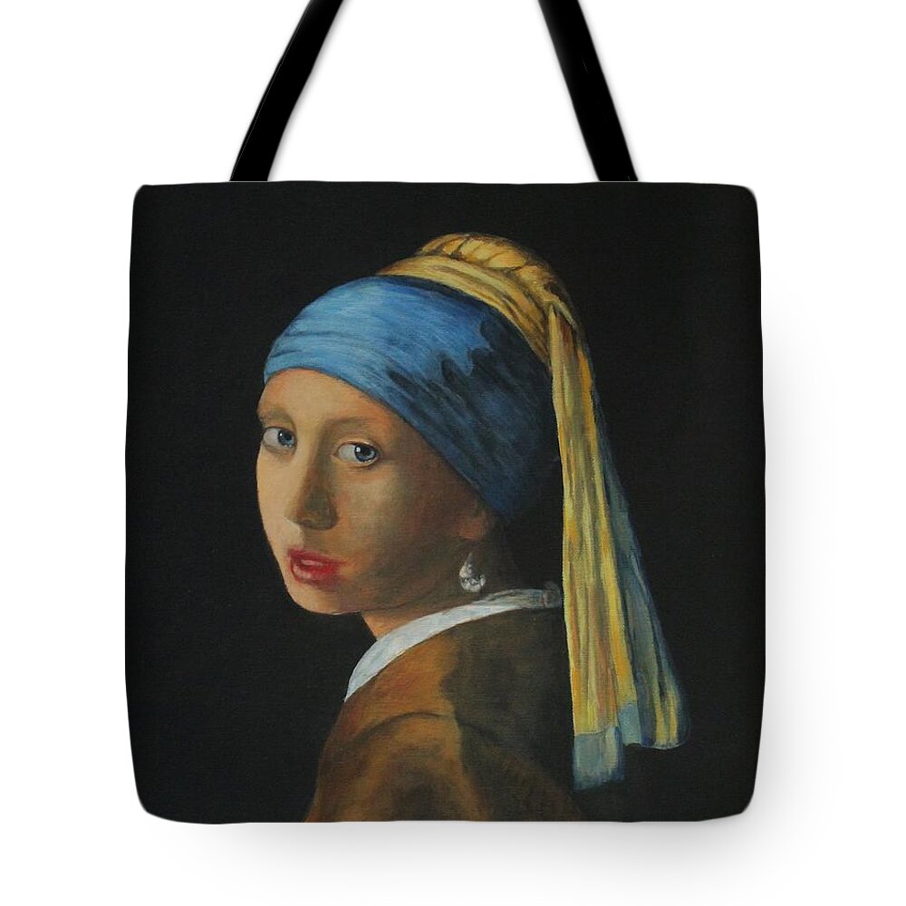 Girl With A Pearl Earring Tote Bag featuring the painting Girl with a pearl earring by Bob Williams