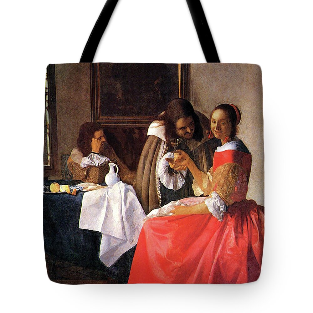 Renaissance Tote Bag featuring the painting Girl with a wine glass by Johannes Vermeer