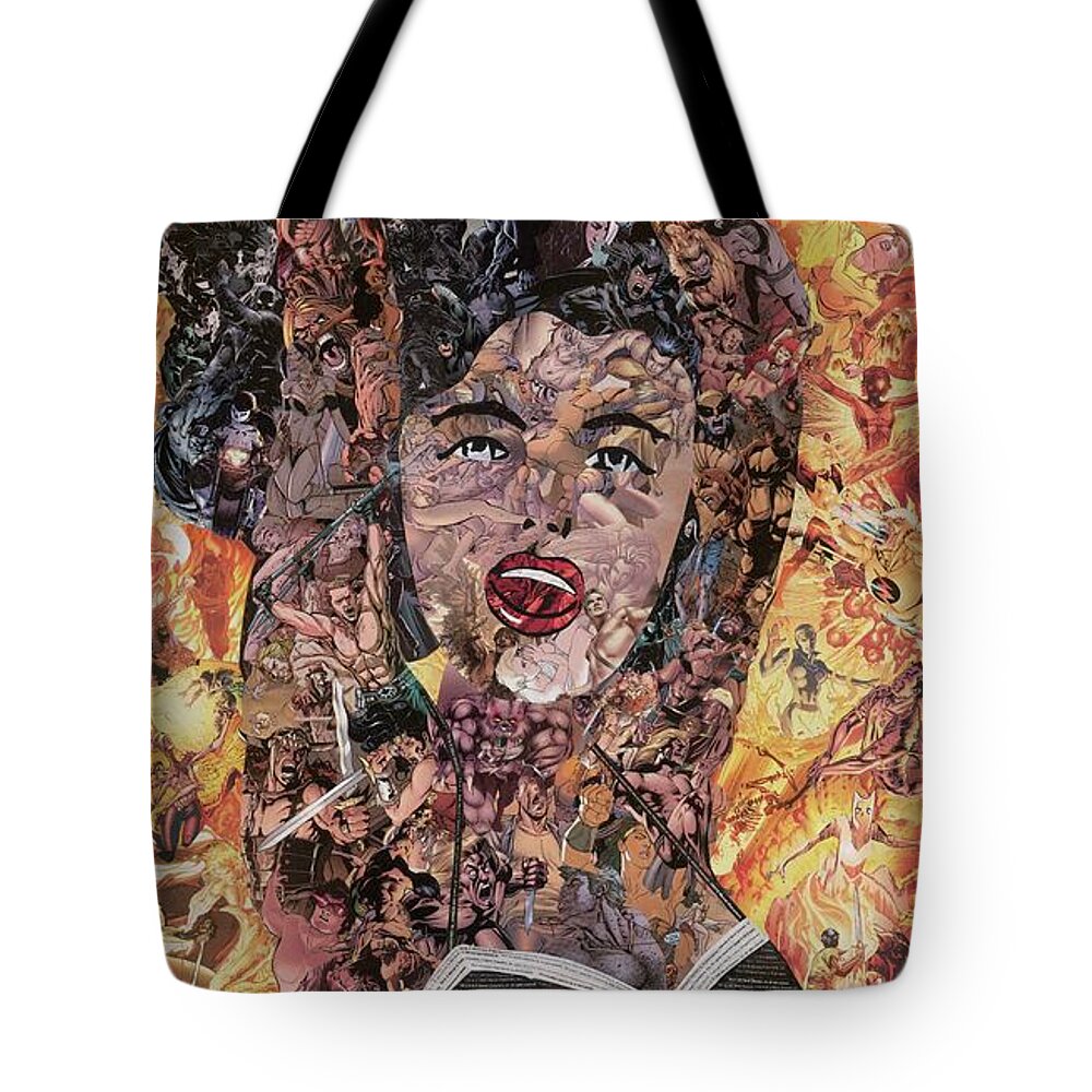 Commentary Tote Bag featuring the mixed media Girl with Ball After Lichtenstein by Joshua Redman