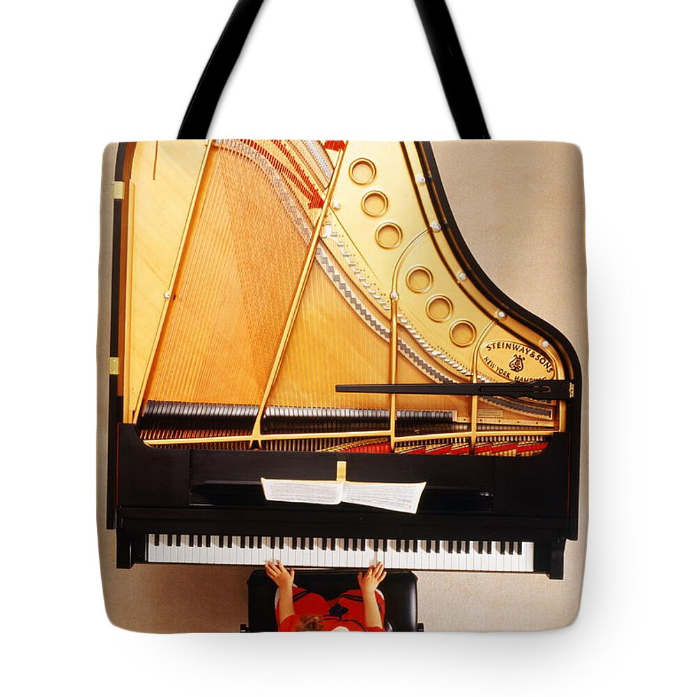 Girl4-5 Playing Steinway Grand Piano Tote Bag by Andy Sacks 