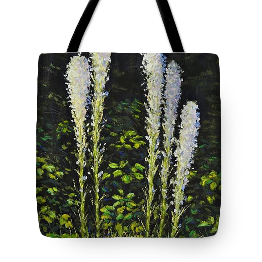 Wildflowers Tote Bag featuring the painting Glacier Beargrass by Lee Tisch Bialczak