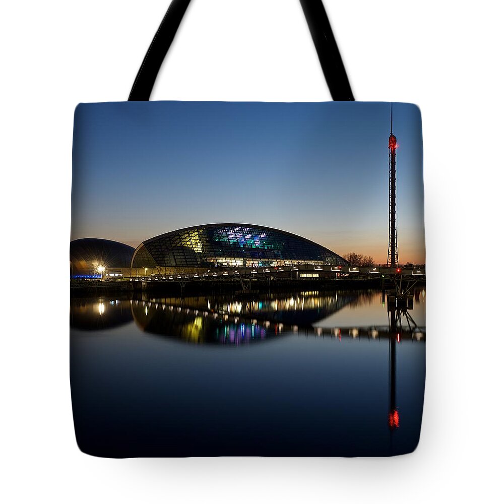 Dusk Tote Bag featuring the photograph Glasgow Science Center by Stephen Taylor