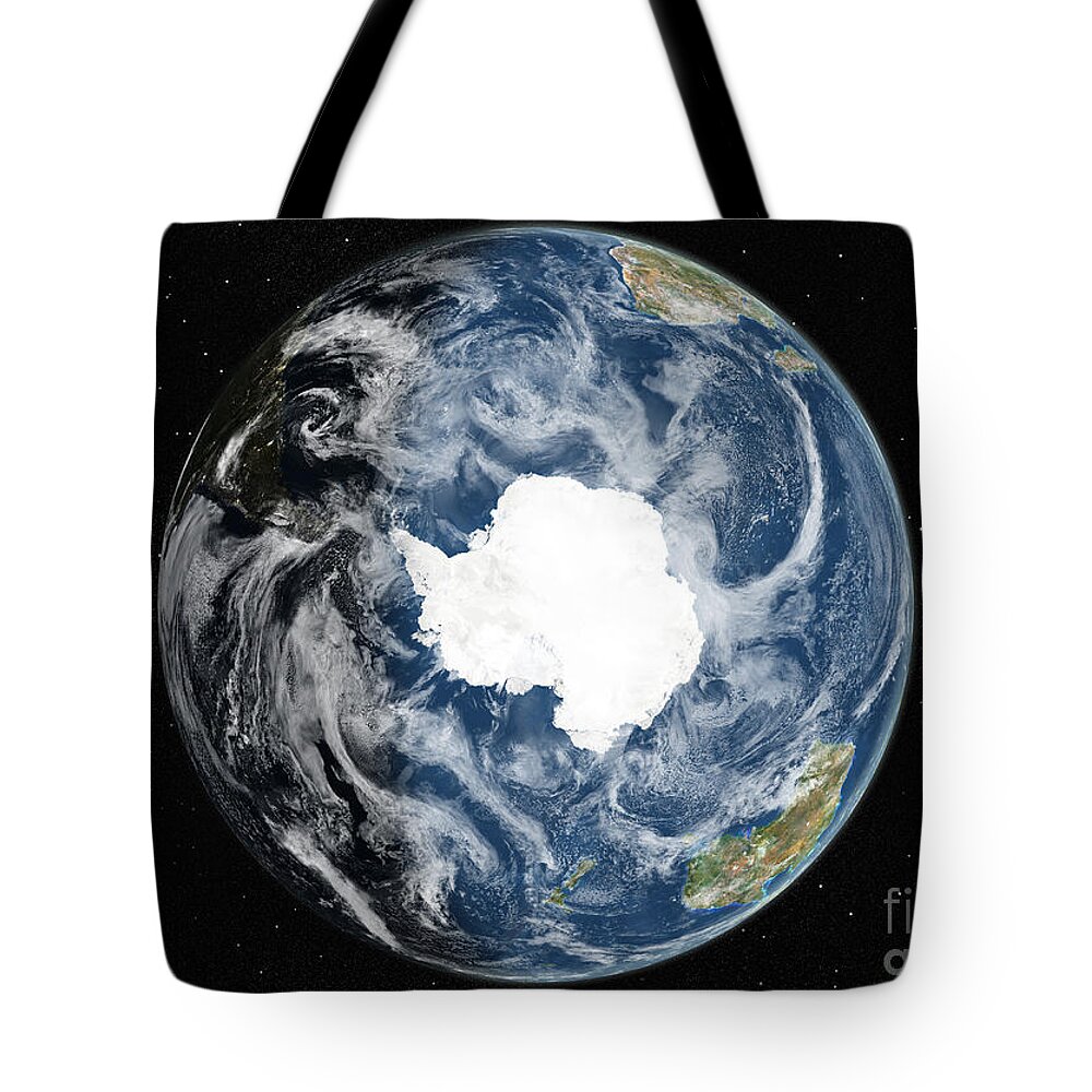 Antarctic Ocean Tote Bag featuring the photograph Globe Centered On The South Pole by PlanetObserver