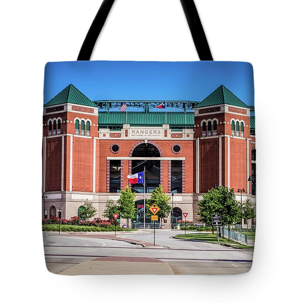 Texas Rangers Tote Bag featuring the photograph Globe Life Park and Texas Rangers in Arlington by Robert Bellomy