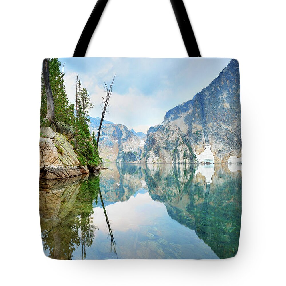 Tranquility Tote Bag featuring the photograph Goat Lake On Cloudy Day In Sawtooth by Anna Gorin