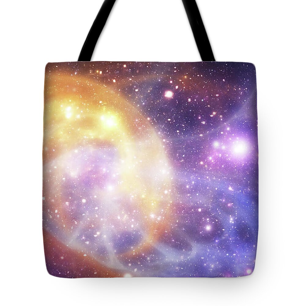 Black Color Tote Bag featuring the photograph Gold Space Galaxy by Sololos