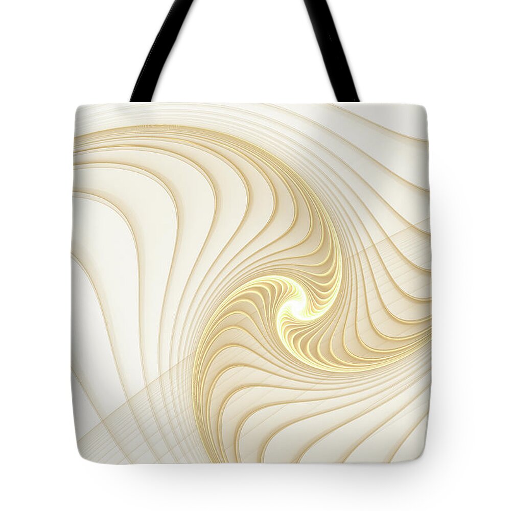 Fractal Tote Bag featuring the digital art Golden and White Spiral Abstract by Matthias Hauser