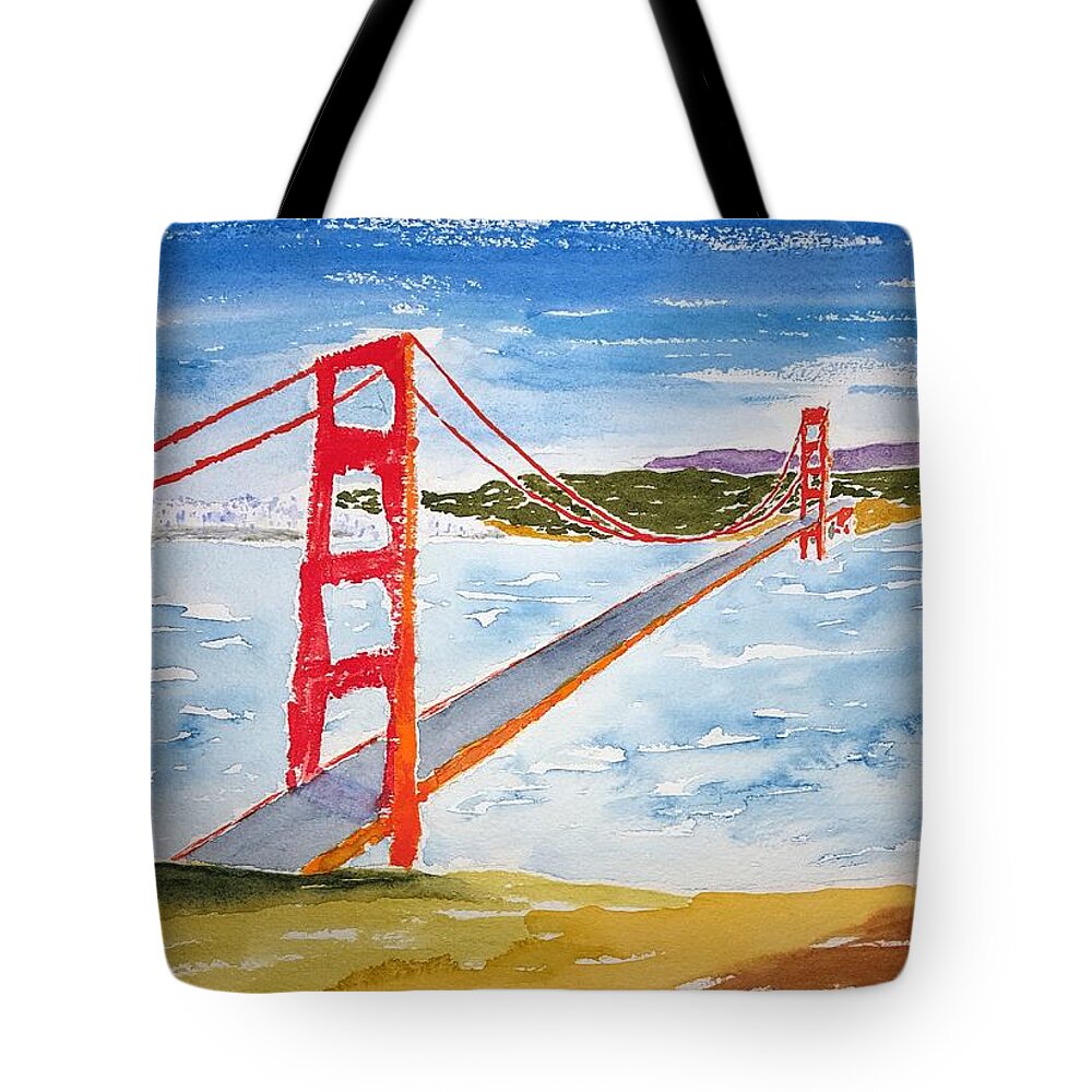 Watercolor Tote Bag featuring the painting Golden Gate Lore by John Klobucher