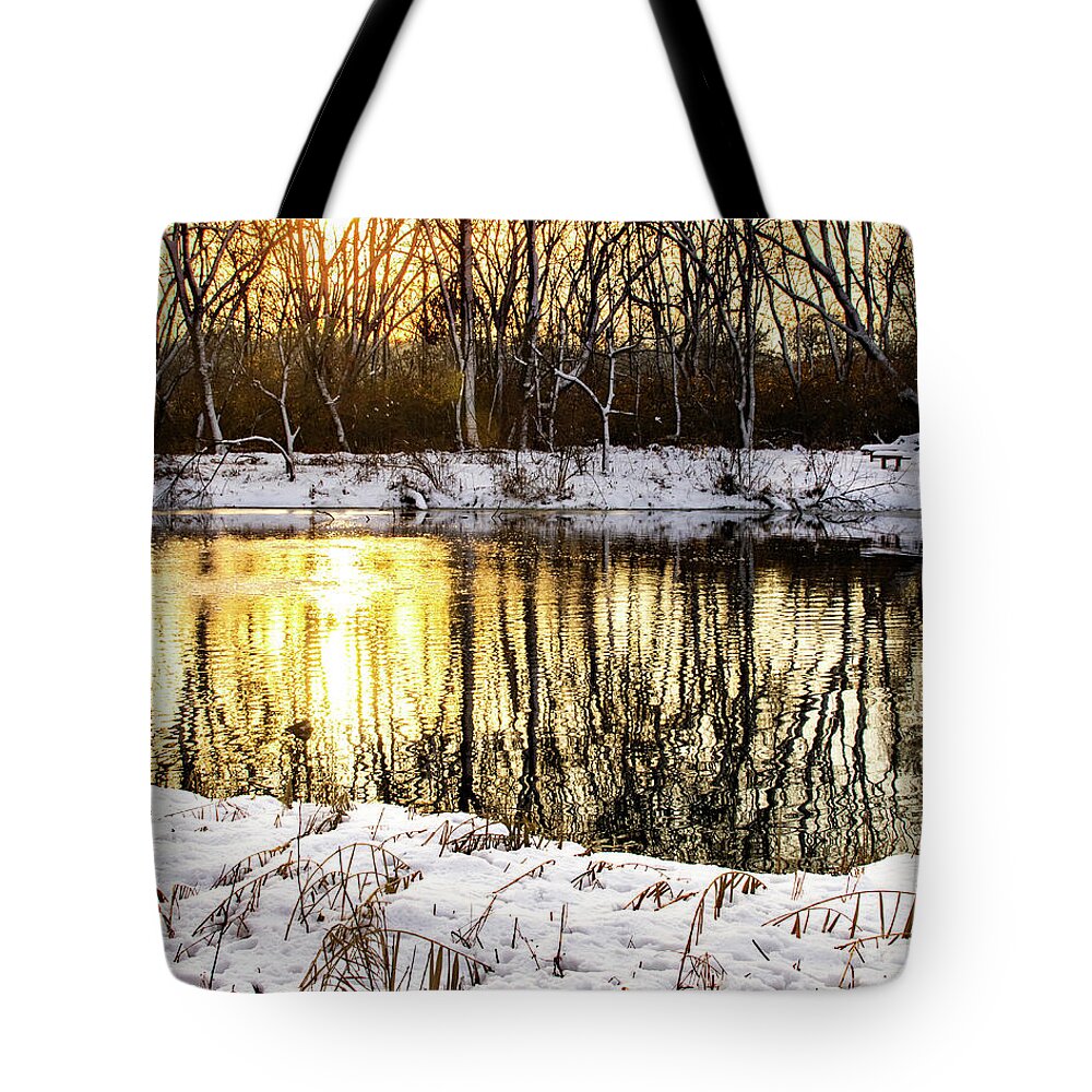 Sunset Tote Bag featuring the photograph Golden Hour at the Pond by Ira Marcus