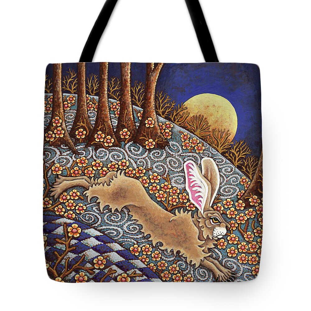 Hare Tote Bag featuring the painting Golden Moonlight Gallop by Amy E Fraser