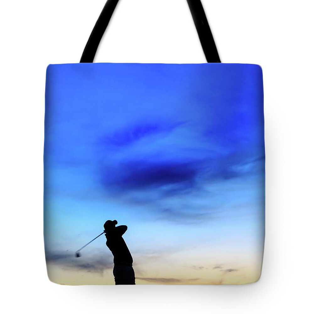 People Tote Bag featuring the photograph Golfing Under The Sunset by Wild Horse Photography