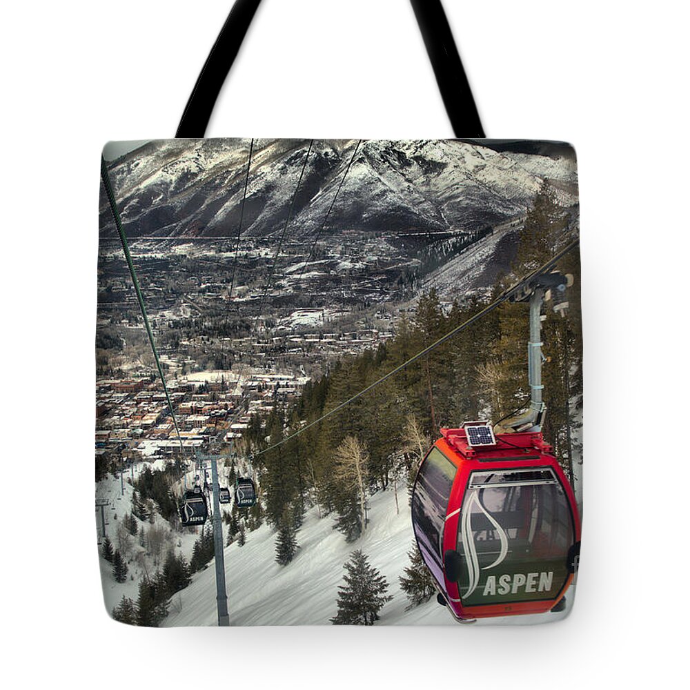 Aspen Gondola Tote Bag featuring the photograph Gondola Over Aspen by Adam Jewell