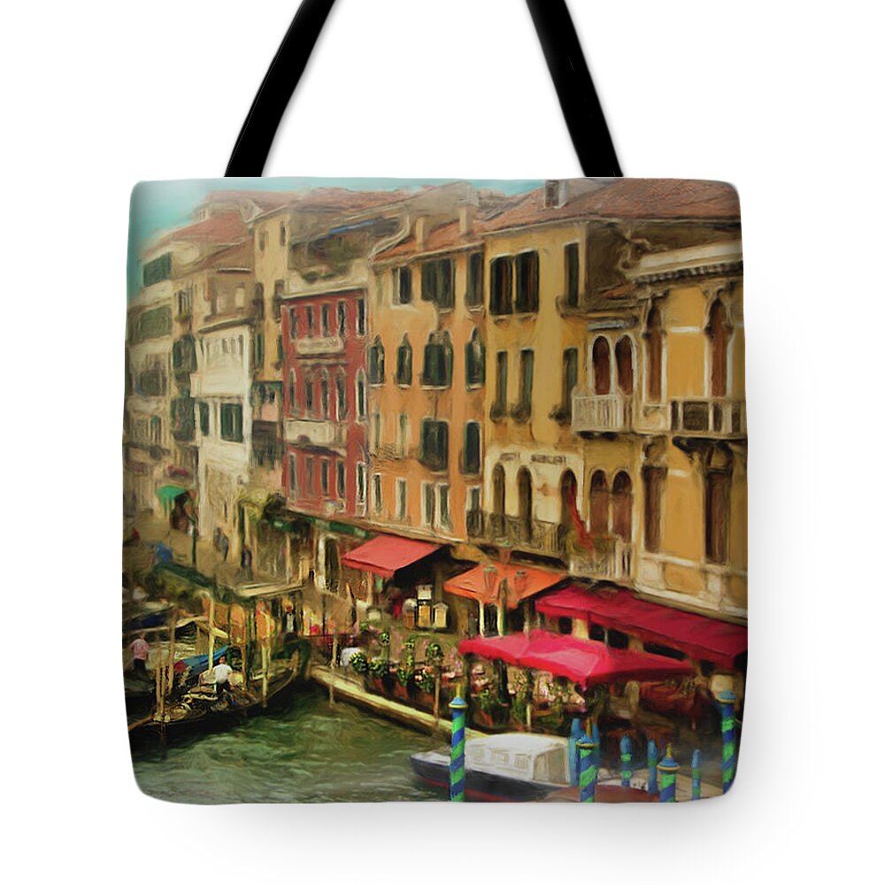 Gondola Tote Bag featuring the painting Gondolas at Rialto Bridge by Joel Smith