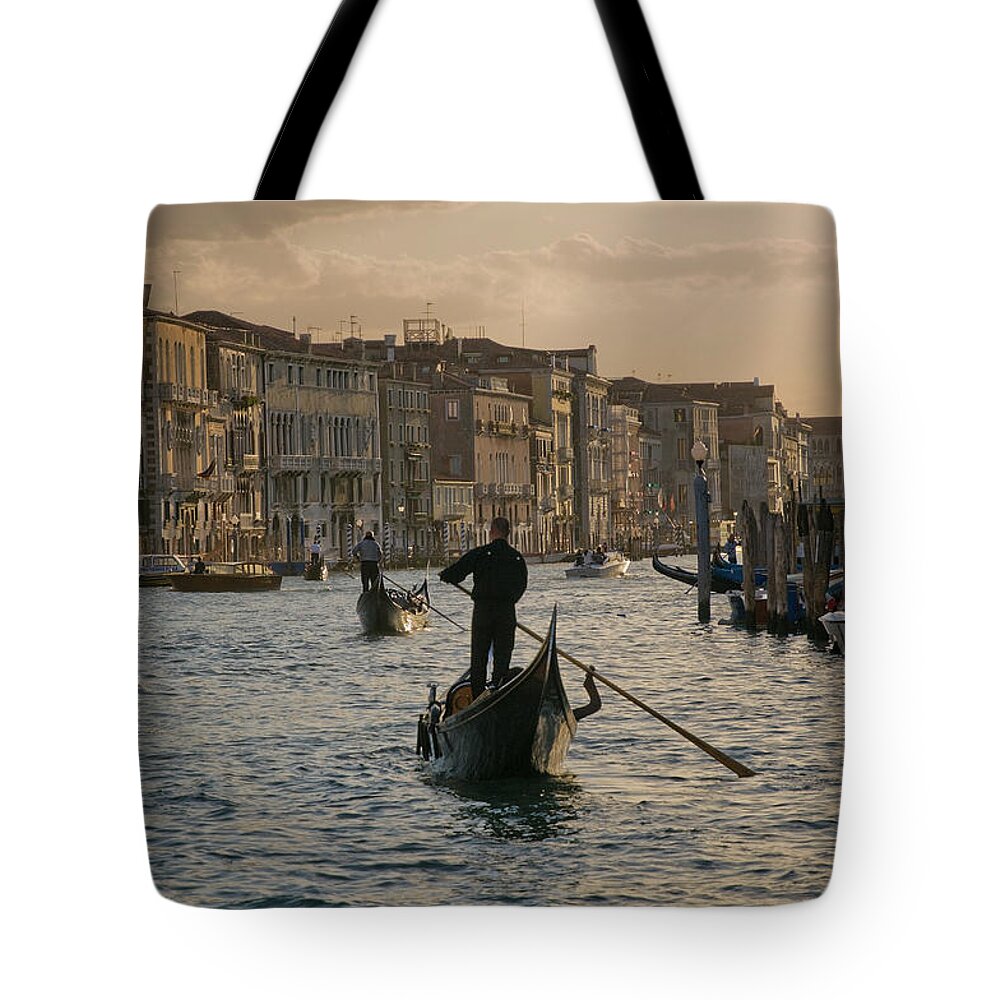 People Tote Bag featuring the photograph Gondoliers On The Grand Canal, Venice by Stuart Mccall