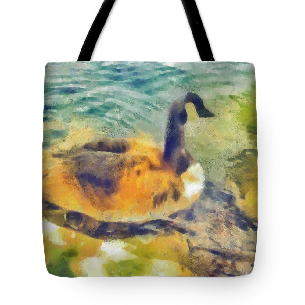 Bird Tote Bag featuring the digital art Goose by Bernie Sirelson