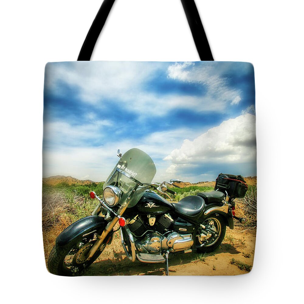 Madrid Tote Bag featuring the photograph Leaving for Madrid, New Mexico by Micah Offman