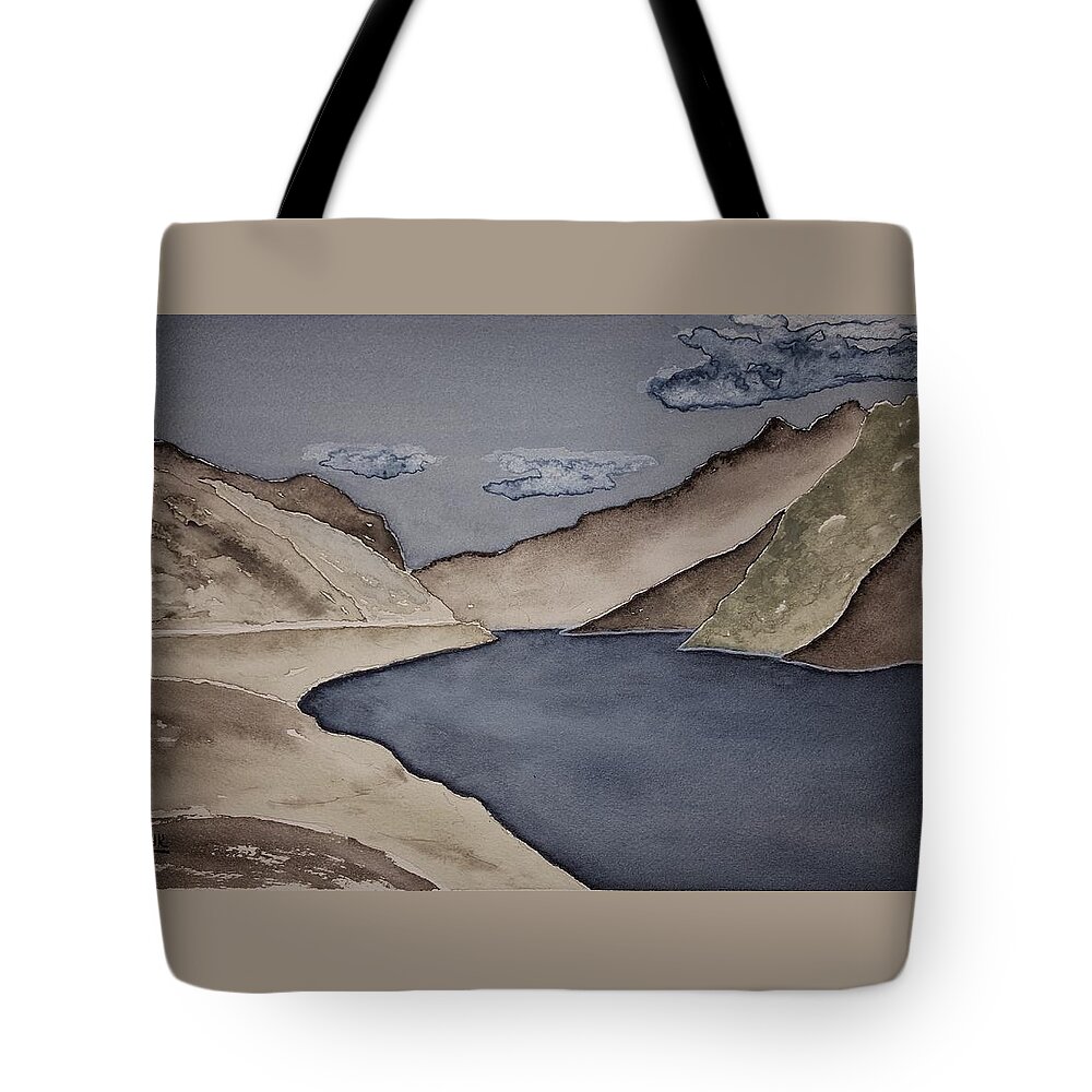 Watercolor Tote Bag featuring the painting Gray Land Lore by John Klobucher