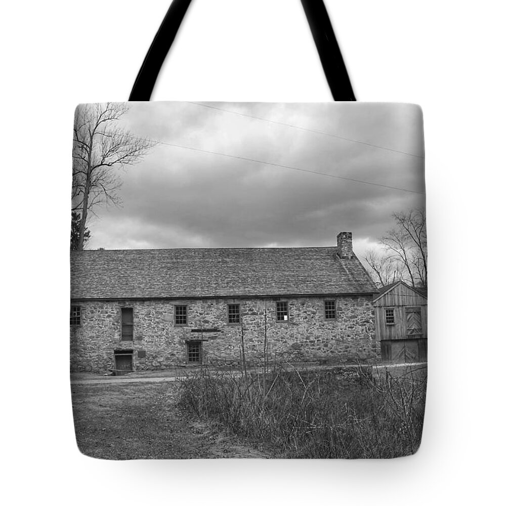 Waterloo Village Tote Bag featuring the photograph Grey Skies Over Fieldstone - Waterloo Village by Christopher Lotito