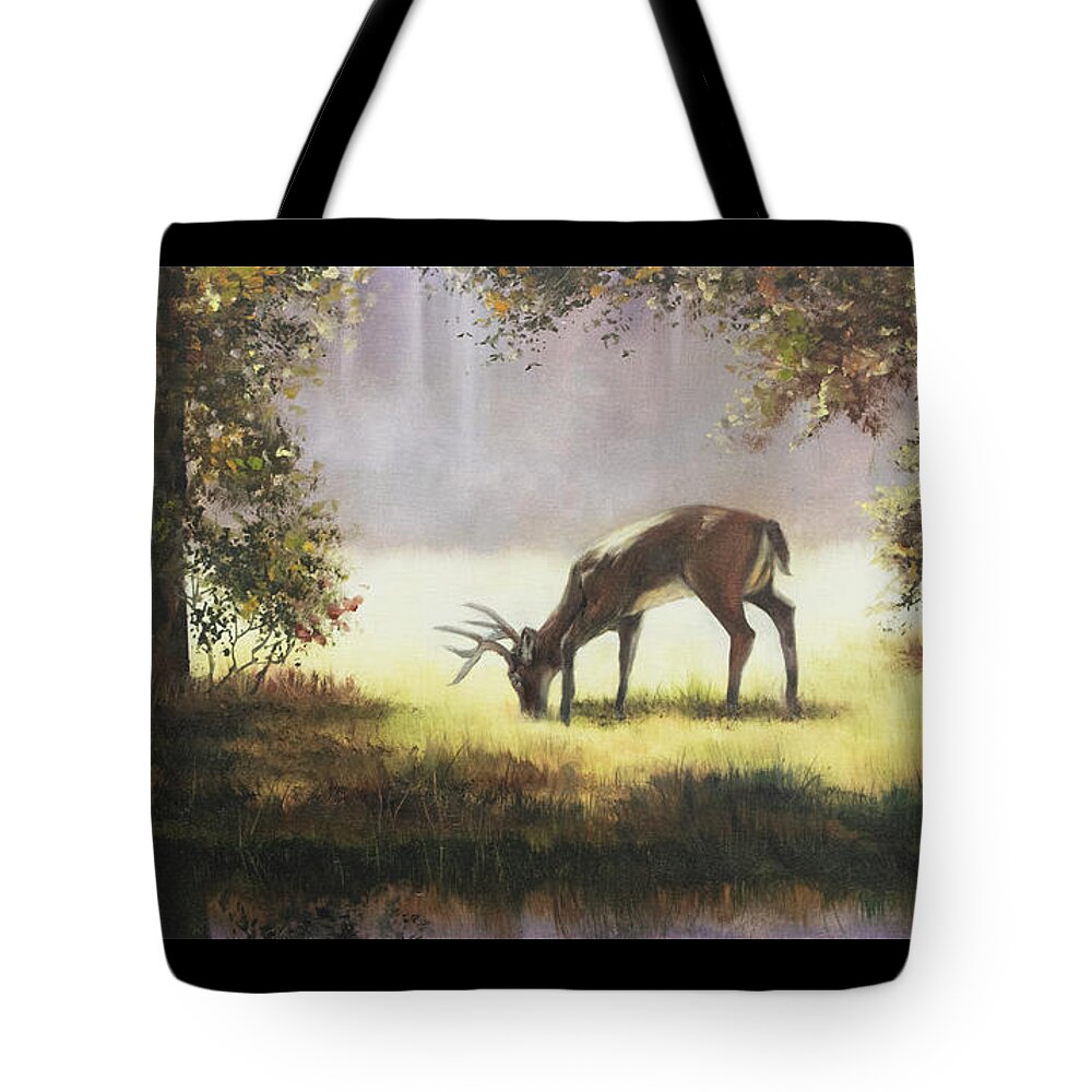 Grazing Deer Tote Bag featuring the painting Grazing deer by Lynne Pittard