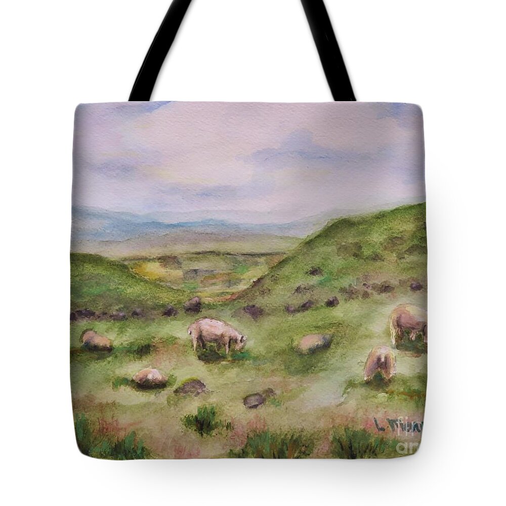 Grass Tote Bag featuring the painting Grazing by Laurie Morgan