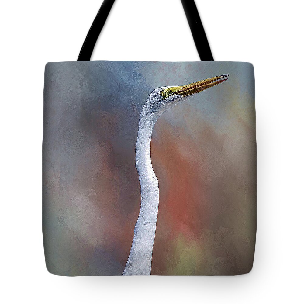 Linda Brody Tote Bag featuring the digital art Great Egret Portrait 1 by Linda Brody