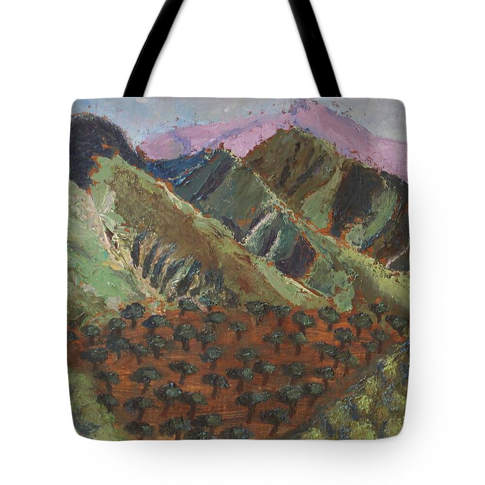 Mountain Tote Bag featuring the painting Green Canigou by Vera Smith