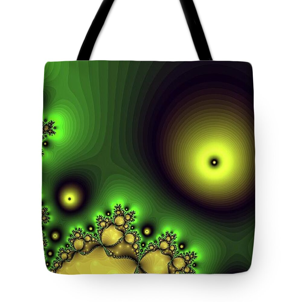 Fractal Tote Bag featuring the digital art Green Glowing Bliss Abstract by Don Northup