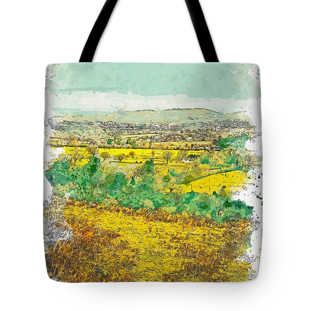Nature Tote Bag featuring the painting Green Grass Field, watercolor by Adam Asar by Celestial Images