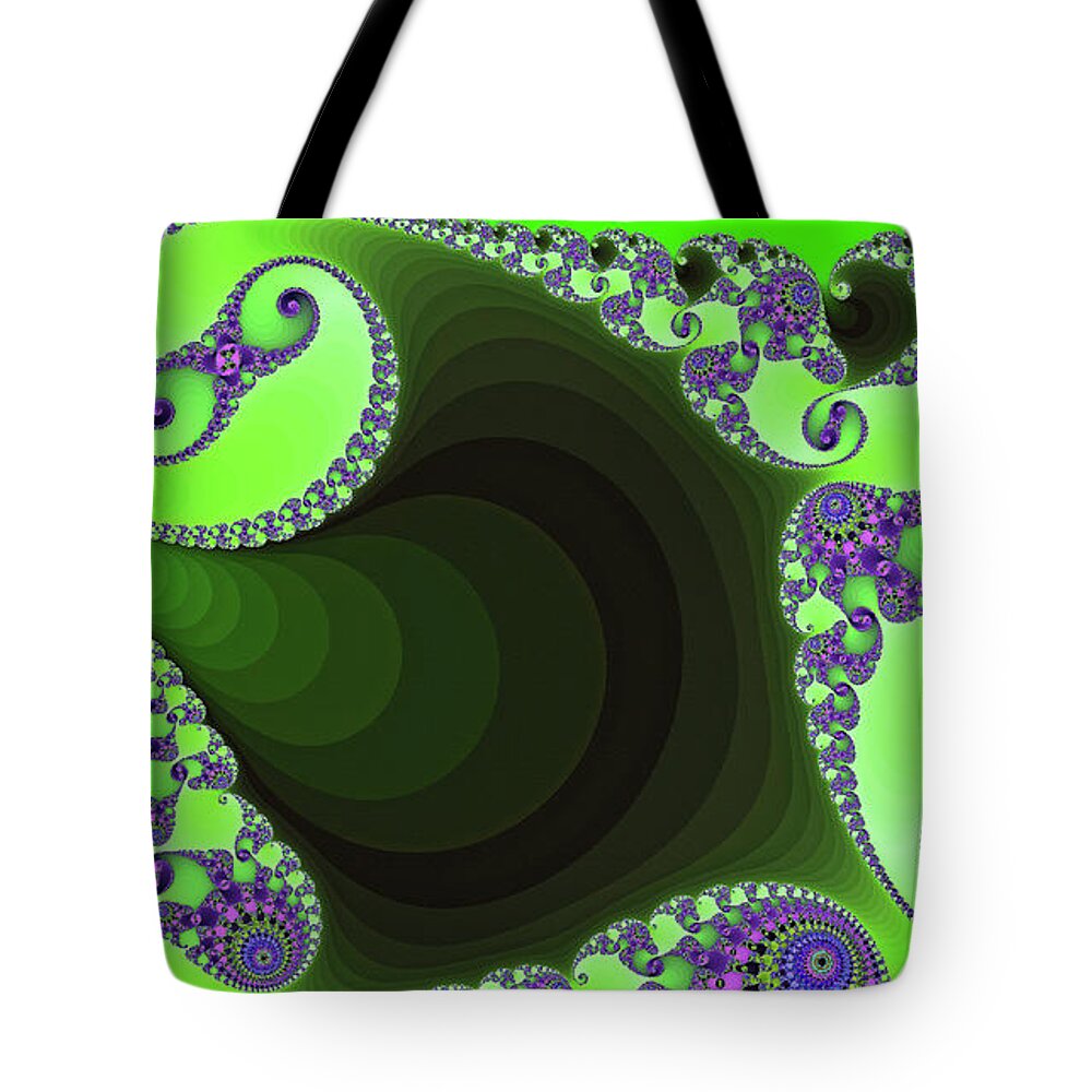 Abstract Tote Bag featuring the digital art Green Peacock Fractal Art by Don Northup