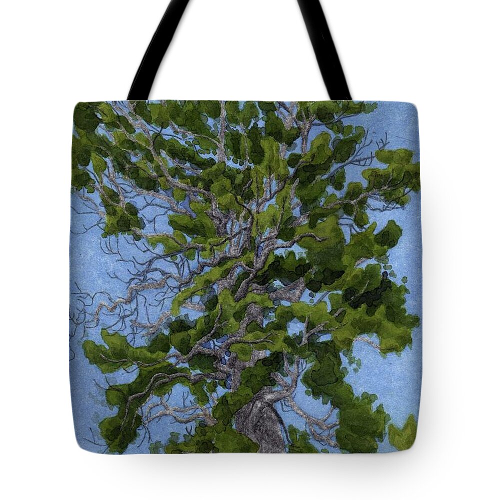 Landscape Tote Bag featuring the mixed media Green Tree, Hot Day by Alice Ann Barnes