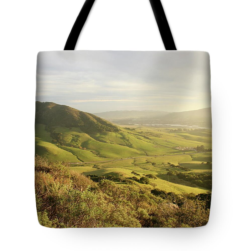 Scenics Tote Bag featuring the photograph Green Valley With Mountain 2 by Expictura