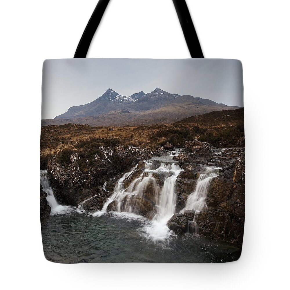 Sligachan Tote Bag featuring the photograph Grey Skies over the Cuillin by Stephen Taylor