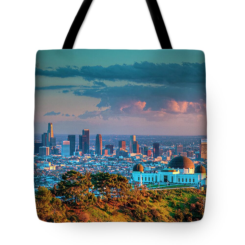Griffith Observatory Vista Tote Bag featuring the photograph Griffith Observatory Vista by David Zanzinger