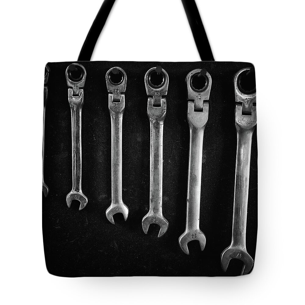 Tools Tote Bag featuring the photograph Group of Steel spanners by Michalakis Ppalis