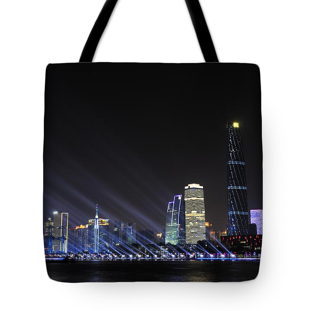 Financial District Tote Bag featuring the photograph Guangzhou Nightview With Pearl River by Huang Xin