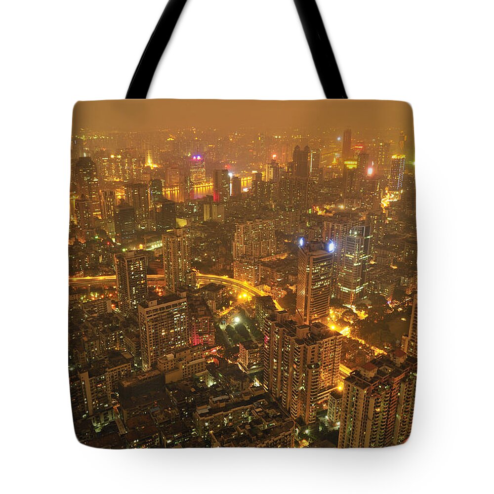 Clear Sky Tote Bag featuring the photograph Guangzhou Skyline At Night by Huang Xin